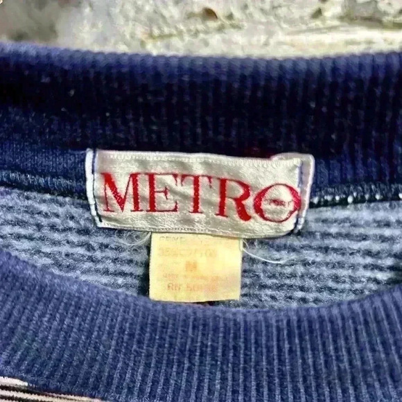 VINTAGE 1980s Womens Blue and White Striped Marina Club Sweatshirt - Picture 2 of 5